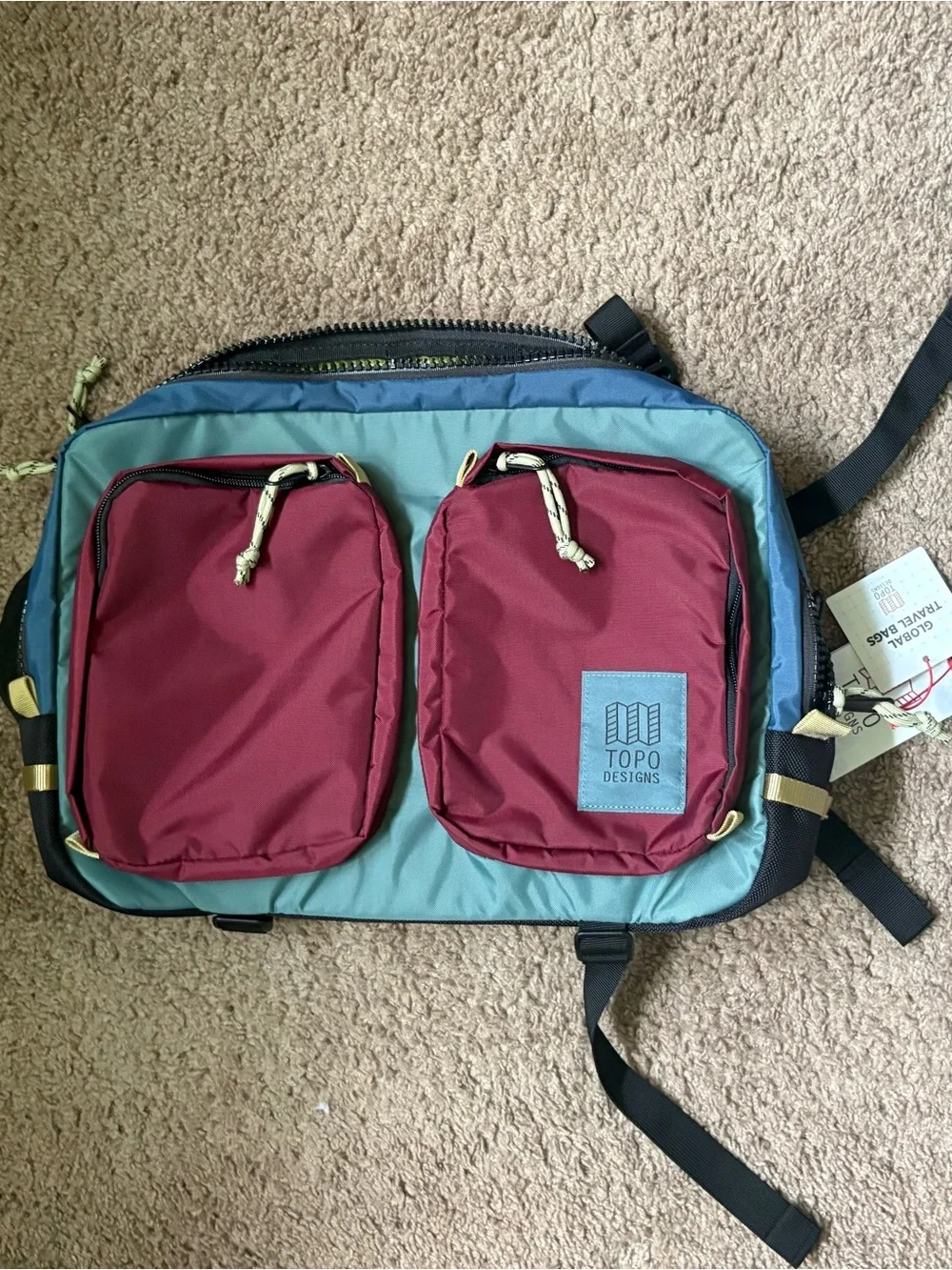 Topo Designs Global Briefcase in Teal & Burgundy